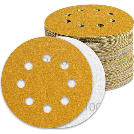 Disques abrasifs de 125 mm, grain 100, pour ponceuses orbitales aléatoires. (1/5)