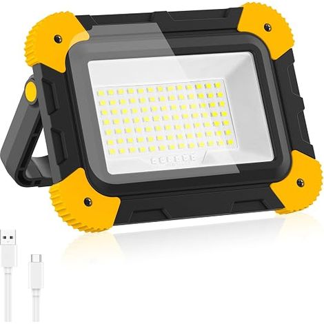 Rechargeable LED Floodlight, 5 Modes Battery Work Light with USB Cable, Portable Construction Lighting, IP65 Waterproof Construction Light for Garage, Camping, Fishing, Emergency (1/5)