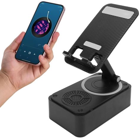Support de Téléphone Portable avec Haut-Parleur Bluetooth, Haut-Parleur avec Son Surround HD, Support de Téléphone Portable Rotatif à 360 Degrés avec Haut-Parleur Bluetooth sans