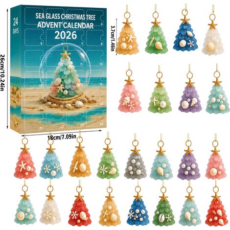 Calendrier de l'Avent Sapin de Noël en Verre de Mer – Calendrier de compte à rebours de 24 jours avec 24 décorations de sapin de Noël 2D – Décoration de Noël (1/5)