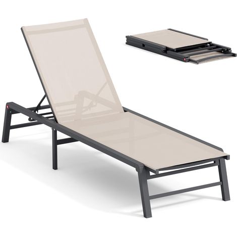 Chaise Longue d'extérieur en Aluminium avec 5 Positions réglables, Chaise Longue Pliante pour Piscine, terrasse, Piscine, intérieur et extérieur, Beige (1/5)