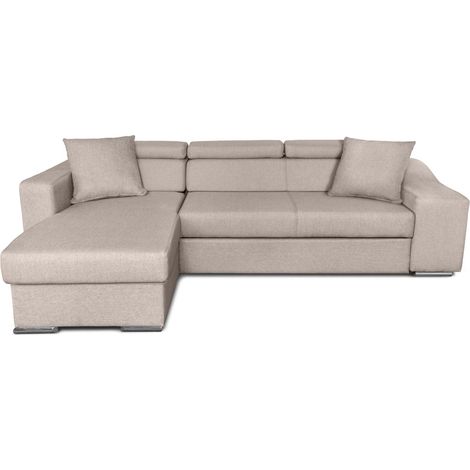 Canapé d'angle ELONA Convertible en Tissu - Beige - Angle Gauche (1/5)