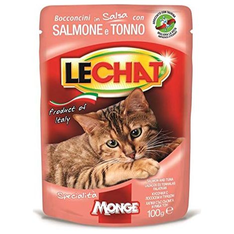 CIBO UMIDO PER GATTI - 12 BUSTE LECHAT 100 GR. IN BOCCONCINI MONGE (1/5)