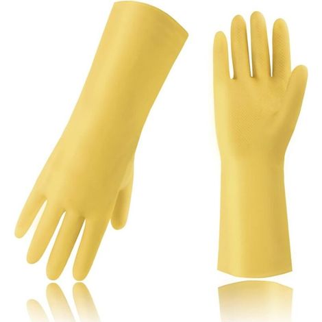 Pairs of Yellow Work Gloves, Chemical Resistant Gloves, Non-Slip Protective Gloves, Acid, Alkali and Oil Resistant, Rubber, Soft and Comfortable (1/5)