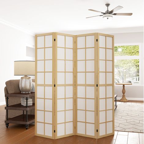 Paravento pieghevole 160x170 cm in legno naturale, 4 pannelli – MEUBLIV (1/5)