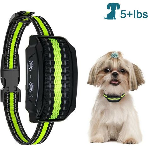 Collier anti-aboiement rechargeable pour chien – Aide à l'entraînement automatique électrique/vibration/sonore – Réglable pour petits/moyens chiens – Vert (1/4)