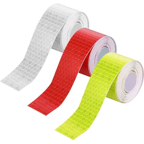 3 Rolls Reflective Tape, 2.5cm x 3m Self-Adhesive Waterproof Reflective Strip, Red Yellow White Outdoor Safety Reflective Tape, for Vehicles, Helmets, Clothing