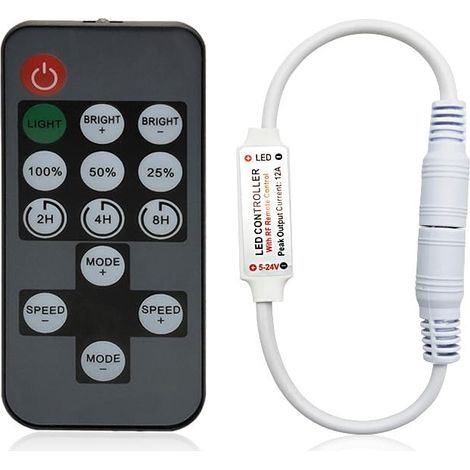 Variateur LED RF sans Fil 14 Boutons Télécommande Multifonction avec Timer, Compatible Bandes LED COB/5050 DC5V 24V, Contrôle Multidirectionnel Sans Visée