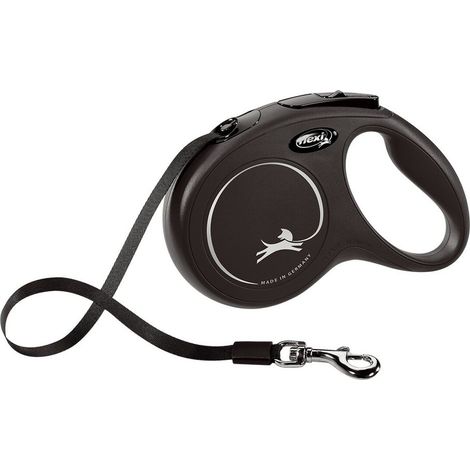 Guinzaglio estensibile a fettuccia Flexi New Classic Tape con manico ergonomico per cani: Nero XS 3 metri