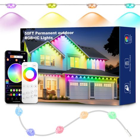 147,6 Fuß (ca. 45 m) RGB-Dachrinnenbeleuchtung mit Fernbedienung und App, individuell einstellbaren Stimmungsmodi, IP67 wasserdichte Unterdachrinnenbeleuchtung, Dekorationsbeleuchtung für den Außenber