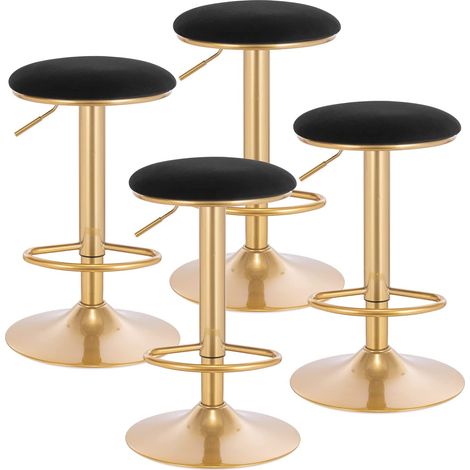 Woltu – Lot de 4 tabourets de bar réglables 61-82cm – Siège en velours noir – Cadre métallique – Repose-pieds – Charge max 120kg (1/4)