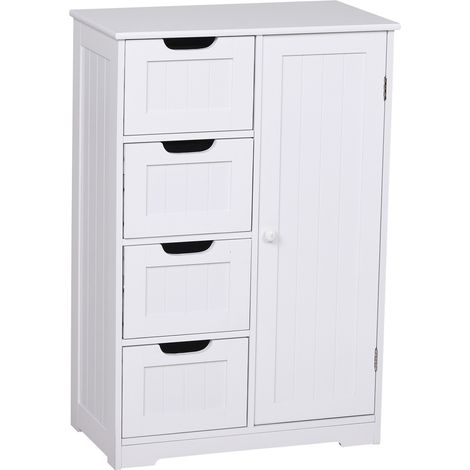 easycomfort mobile da bagno con 4 cassetti e 1 armadietto ripiano regolabile a 3 altezze vernice ecologica anti-ribaltamento in mdf bianco 56x30x83cm (1/5)