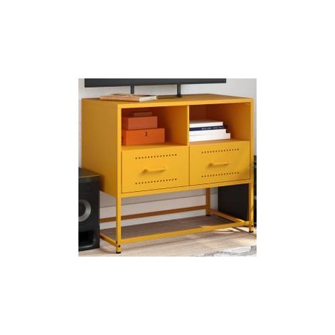 Meuble TV jaune moutarde 68x39x60,5 acier (1/5)