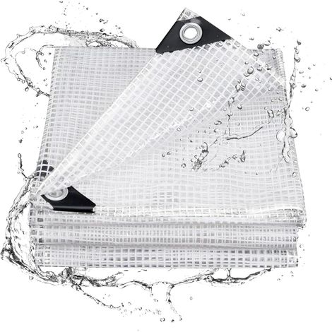 Bâche de protection 1,8 x 2,4 m, imperméable, robuste, 140 g/m², transparente, multi-usages, avec bords renforcés pour l'extérieur, imperméable, résistante aux UV (blanc) (1/5)