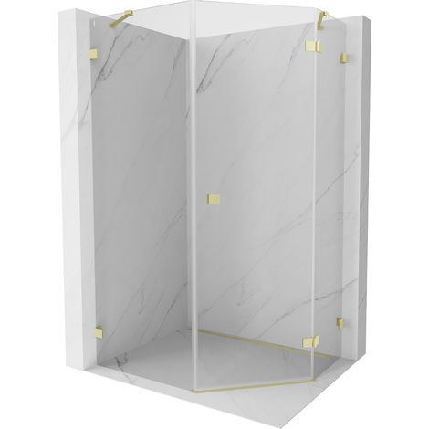Mexen Lunar Fünfeck-Duschkabine rechte Schwingtür 80 x 90 cm, transparent, gebürstetes Gold - 831-080P-090L-55-00-P (1/5)