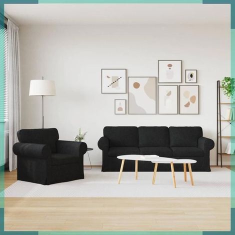 Canapé 2 pièces - 3407576 - Tissu noir - Cadre métal - 215 x 82 x 80 cm (1/5)