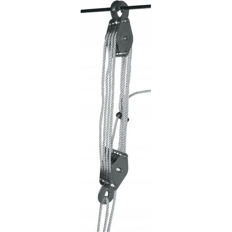 4 poleas, cabrestante, eslinga, capacidad de elevación 450 kg.