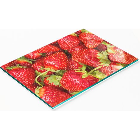 Tagliere da cucina decorativo in vetro con grafica a fragole, 80x52 cm (1/5)