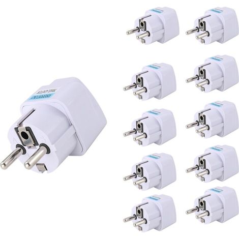 10pc adaptateur de prise européenne Schuko Type E/f mondial convertisseur de voyage universel pour l'allemagne France corée russie pays-bas danemark (blanc) (1/3)