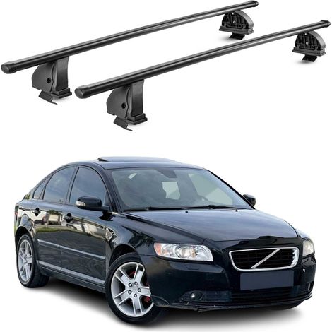 OMAC Stahl Dachträger Querträger Volvo S40 II 2004-2012 – TÜV / DIN 75302:2019 – Abschließbar – Max. 75 kg – 2 Stangen – Schwarz (1/5)