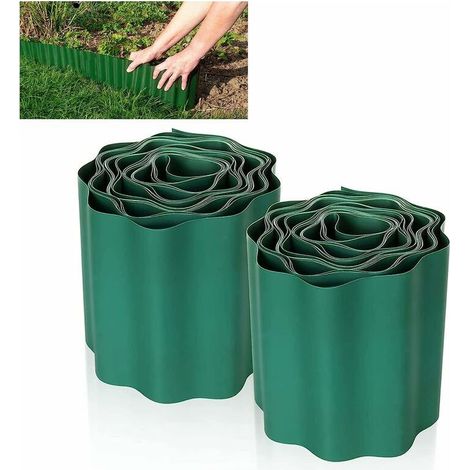 2 PCS Bordure de Pelouse Flexible 9M × 15CM, Clôture Gazon Bordure Jardin Plastique Bordurette de Jardin Bords Bordures Jardin Exterieur PVC - Bordure de Jardin Flexible Vert, Ensoleillé (1/5)
