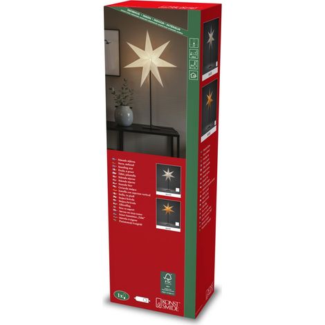 Étoile en papier blanc 7 dents avec câble de raccordement avec interrupteur marche/arrêt sans ampoule, support de lampe E14 230 V, intérieur câble noir (1/3)