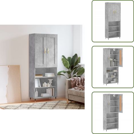 Aparador gris hormigón - vidaXL Aparador alto madera contrachapada gris hormigón 69,5x34x180 cm - Muebles de madera contrachapada