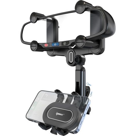 Support de téléphone de voiture pour rétroviseur 360° rotatif et rétractable, design antivol avec fixation à 4 angles – universel pour tous les smartphones et rétroviseurs de voiture (1/5)