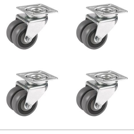 Lot de 4 roulettes pivotantes jumelées caoutchouc gris 50 mm - 180 Kg (1/2)