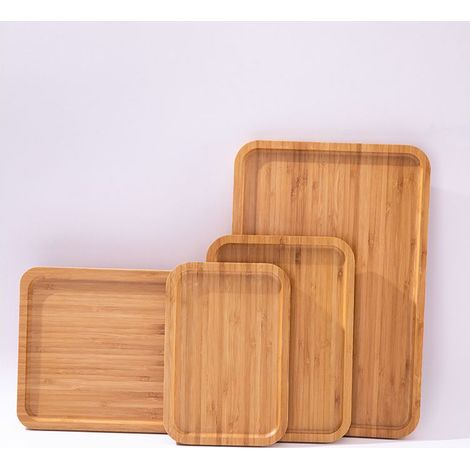 4 PCS Plateau en Bambou Rectangulaire Soucoupes Bois de Rangement Plateau de Service en Bambou pour Fruits Steak, Nourriture, Pots, Plantes, Repas, Café, Pain (1/5)