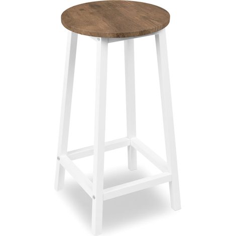 Rustikaler Hocker in Flintweiß, skandinavisch, gealterte Eiche
