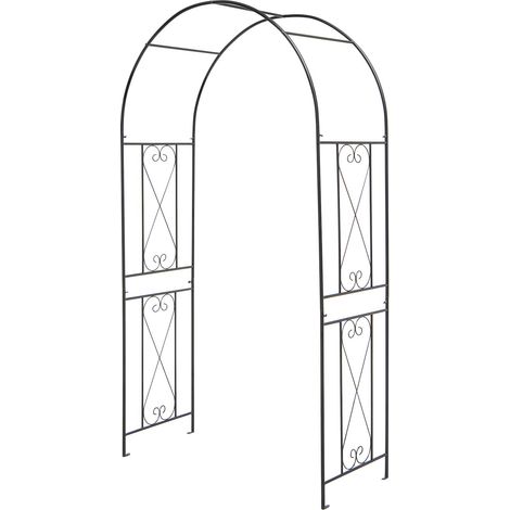 Arche de jardin métallique noire, treillis support pour plantes grimpantes, arche décorative avec piquets d’ancrage pour terrasse, jardin et allée (1/5)