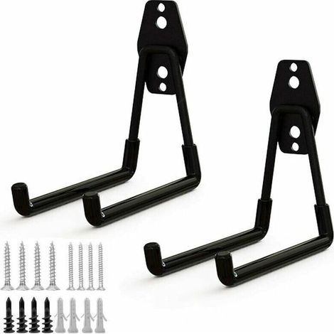 Lot de 2 crochets de rangement en acier – Revêtement antidérapant – Support lourd pour échelles. vélos et outils – Installation facile (1/4)