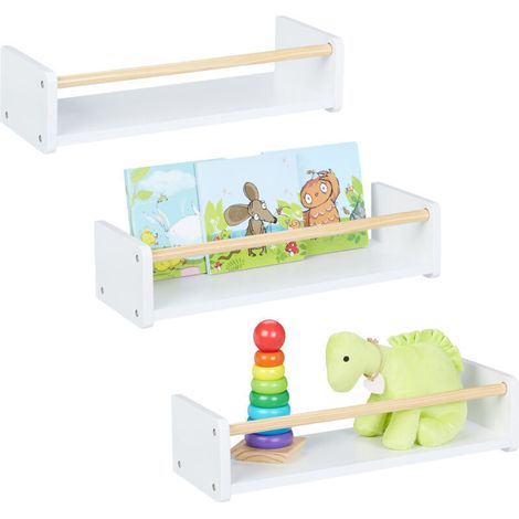 Relaxdays - Juego de 3 estanterías de almacenamiento para habitación infantil, montaje en pared, 12 x 50 x 18 cm (alto x ancho x profundidad), blanco y natural - Crezuo