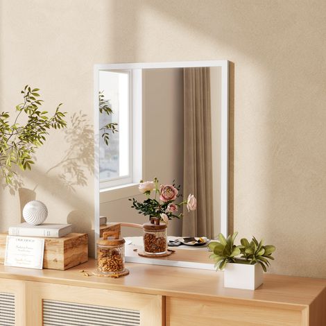 Rechteckiger Badezimmerspiegel 50 x 70 cm, dekorativer Wandspiegel für Wohnzimmer, Eingangsbereich, Flur, horizontal oder vertikal, weiß