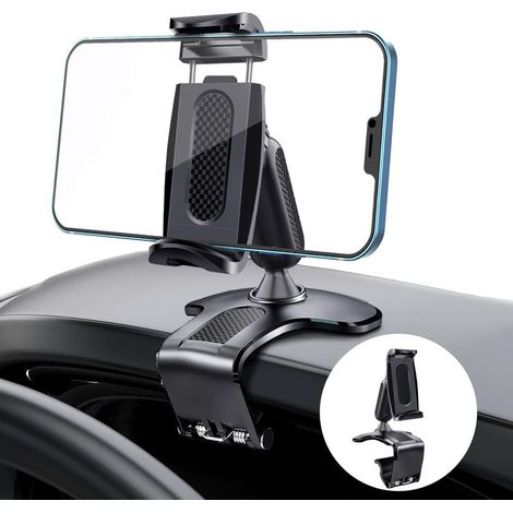 Handyhalterung fürs Auto, 360° + 180° drehbar, zur Befestigung an Sonnenblende, Armaturenbrett und Rückspiegel, geeignet für 4-7 Zoll Handys und Navigationsgeräte (1/5)