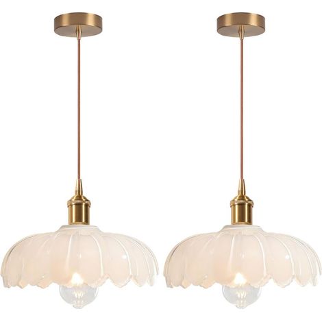 2PCS Plafonnier D'Intérieur Vintage Suspension Luminaire En Verre Lustre Rétro Suspension Moderne Pour Salon, Chambre, Couloir Blanc (1/5)