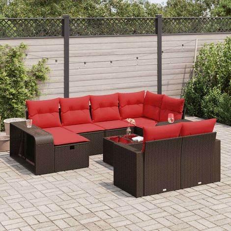 Set de sofás de jardín 11 pzas cojines ratán sintético marrón vidaXL (1/5)