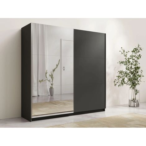 AX LIVING Kleiderschrank Grau 200 cm Adelna Schrank mit Spiegel-Front