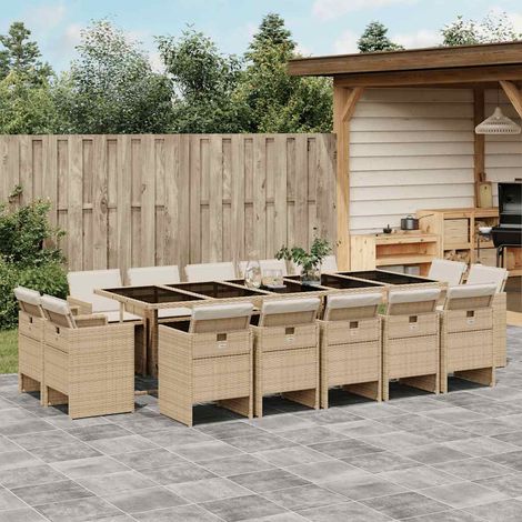 15-tlg. Garten-Essgruppe mit Kissen Beige Poly Rattan vidaXL (1/5)