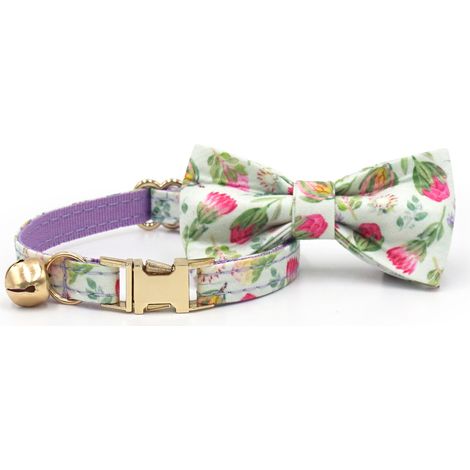 Collier chat floral/fruit design L argenté + nœud papillon (1/2)