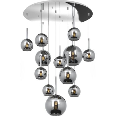Plafoniera tp-future 1155 s12 tmix e27 led vetro pirex soffiato colorato ampolla calate piastra moderno classico multiluce, vetro cromo