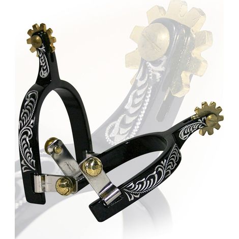 Speroni in alluminio anodizzato con decorazioni incise e finiture in ottone