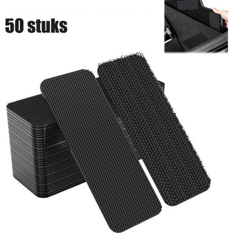 50 pièces - Velcro auto-adhésif - Velcro résistant - Bandes de fixation antidérapantes pour tapis de voiture, moquettes et tapis - Pastilles adhésives antidérapantes réutilisables - 30 x 100 mm - noir (1/5)