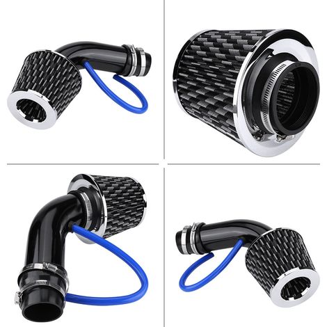 Filtre à air universel 76mm 3 pouces admission d'air froid, kit tuyau aluminium induction, gaine fibre de carbone pour voiture, performance moteur améliorée. (1/5)