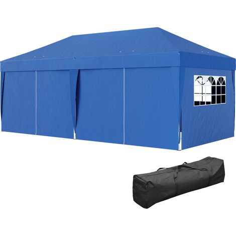 Tonnelle de jardin exterieur tonnelle pliante 3 x 6 m avec 6 parois latérales, sac de transport inclus, bleu (1/5)