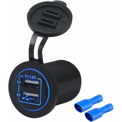 Double Prise De Chargeur Usb Prise De Courant Etanche 4.8A/5V Indicateur Led Pour Voiture 12/24V Rv Bateau Atv Moto Marine, Bleu (1/4)