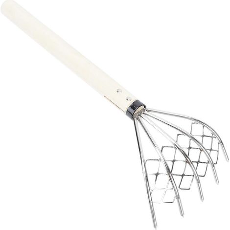 Râteau à palourdes avec filet, râteau en acier inoxydable pour le jardinage, 1 pièce, manche en bois (1/5)