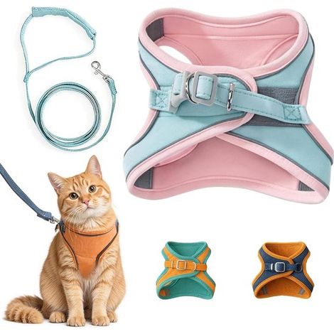 Harnais pour chat avec laisse - Harnais pour chat - Harnais pour chiot - Anti-fugue, réglable - Gilet respirant et confortable - Facile à enfiler (1/5)