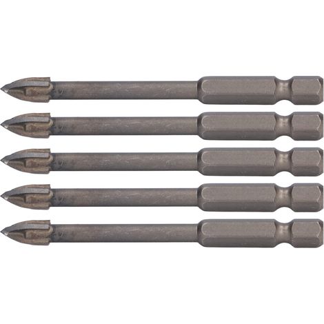 5-teiliges Kreuzbohrer-Set, 1/4 Zoll Sechskantschaft, für Fliesen, Glas, Keramik und Beton, Lochöffner aus Hartmetall, 7 mm (1/5)